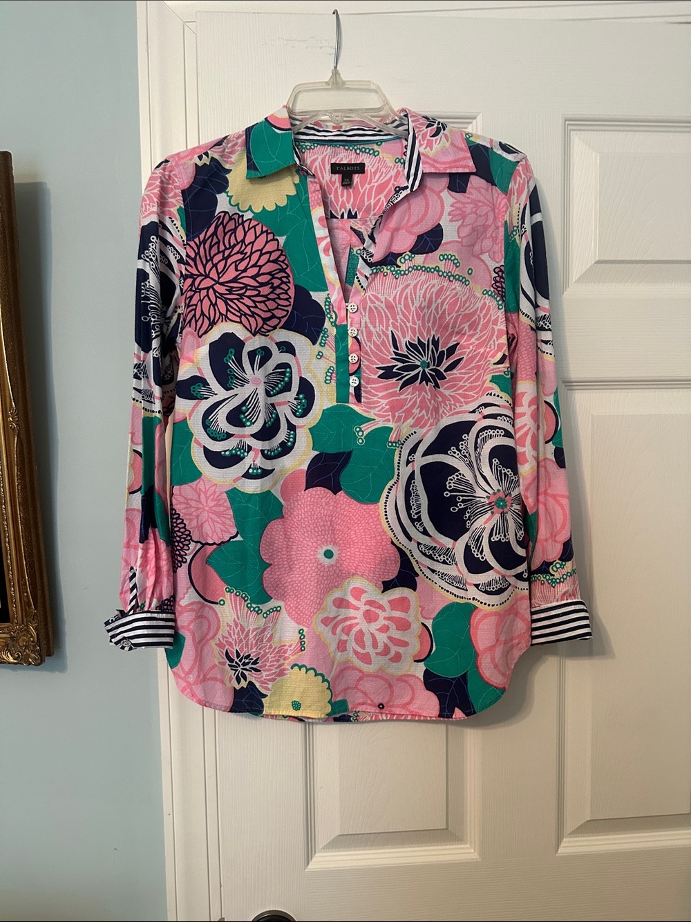Talbots Pink, Green and Navy Floral Button-Down Shirt